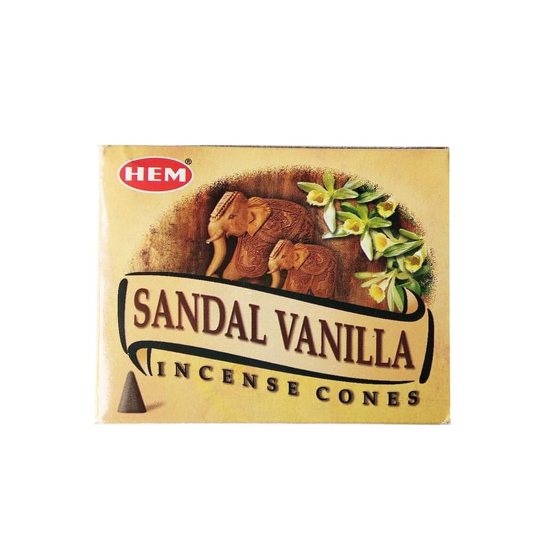 SANDAL VANILLA Incense Cone 100% Natural India Handmade meditating conesHCONE-SANDAL-VANILLA