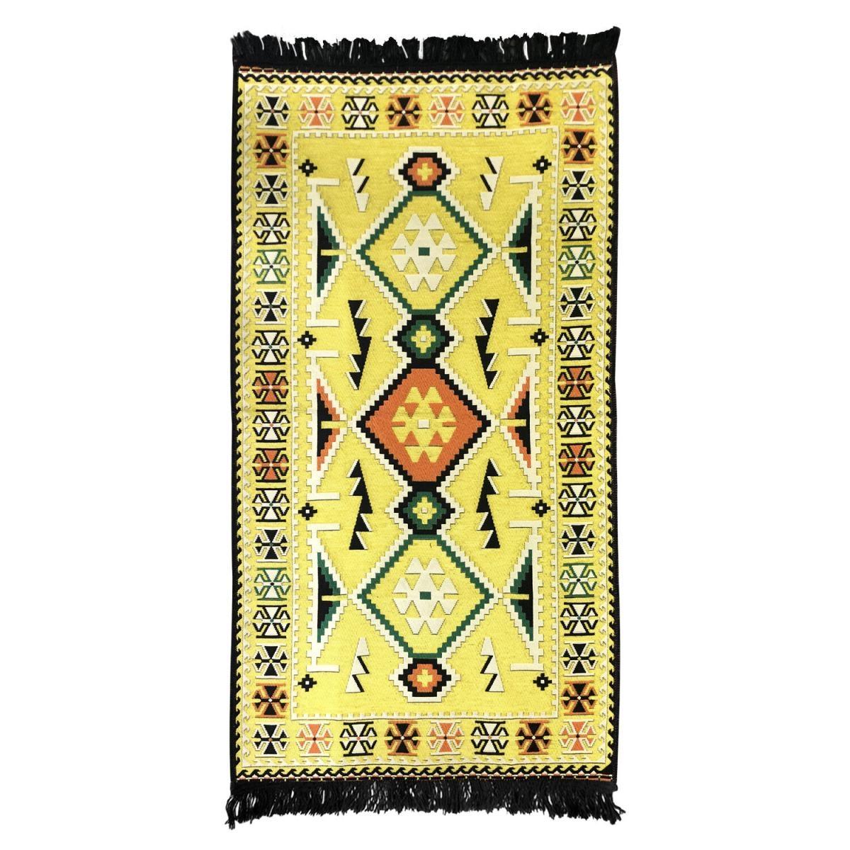 (165)黃色土耳其傳統文化工藝聚酯纖維棉線地毯80X155，地墊 毛墊 特式毯 防滑毯 棉織物料 吉祥圖案 特式品味 時尚擺設佈置 (VTR-CARPET-YELLOW-80155165)