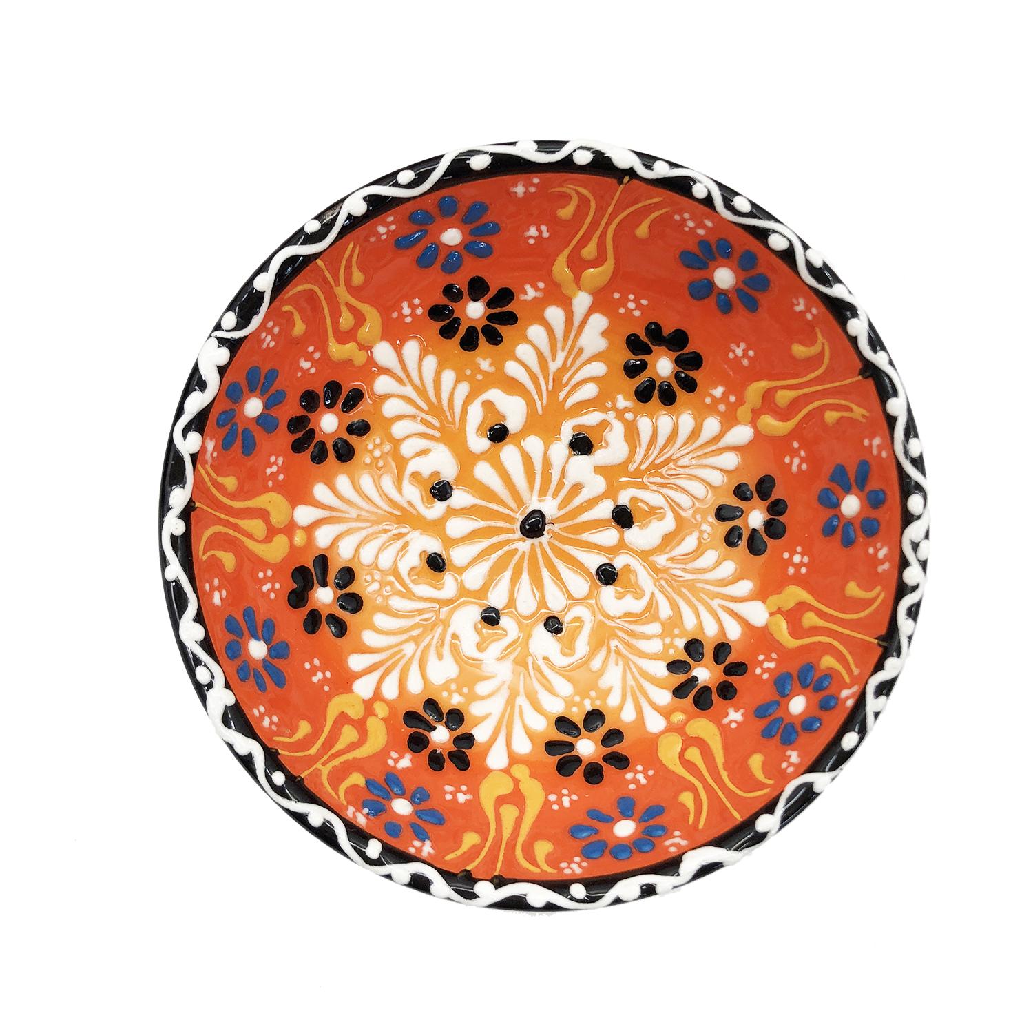 120MM手繪土耳其傳統工藝陶瓷碗， 土耳其餐具奧斯曼帝國浮雕圖案土耳其藝術時尚潮物(VTR-CERAMIC-BOWL-120MM-30105)