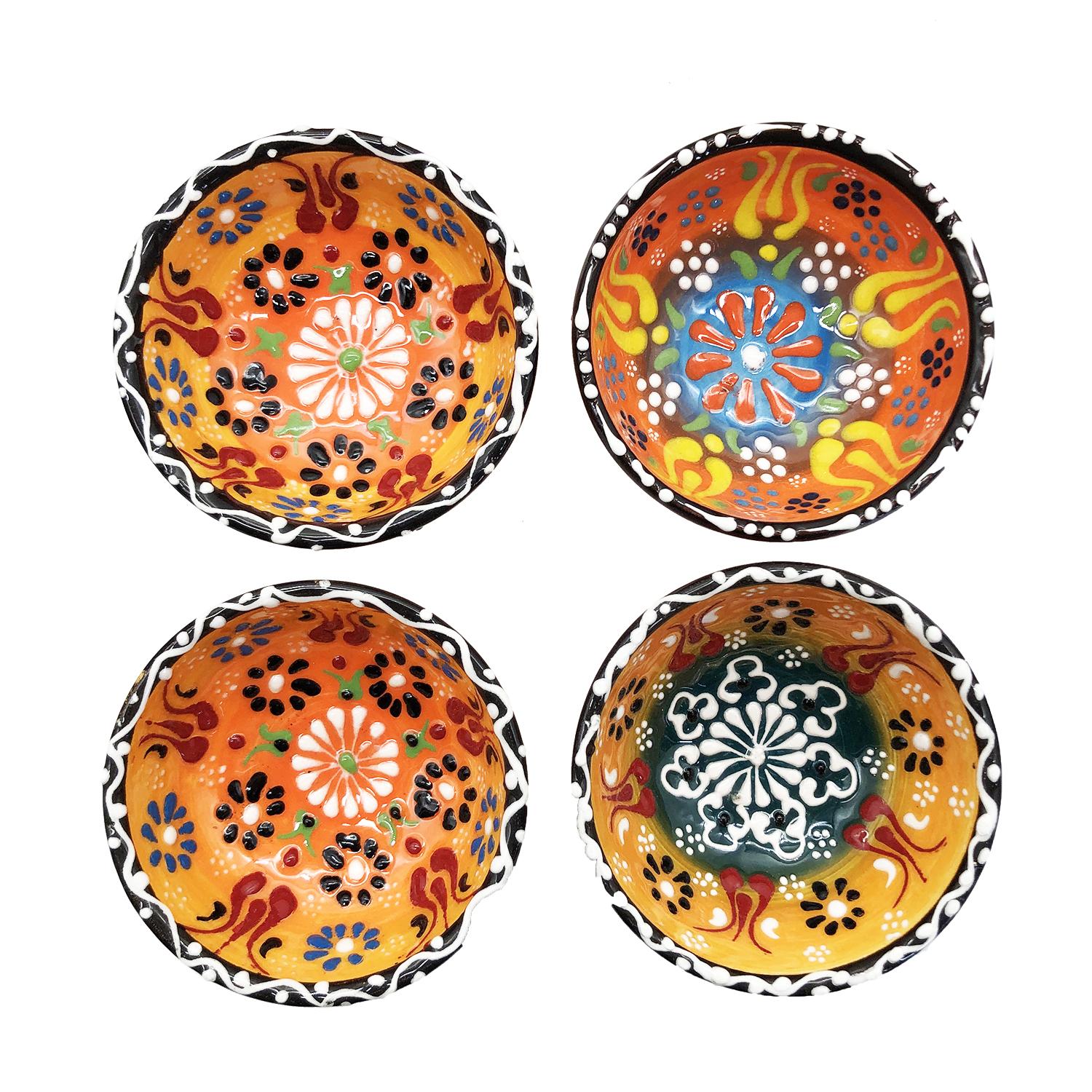 80MM手繪土耳其傳統工藝陶瓷碗， 土耳其餐具奧斯曼帝國浮雕圖案土耳其藝術時尚潮物(VTR-CERAMIC-BOWL-80MM-30003)