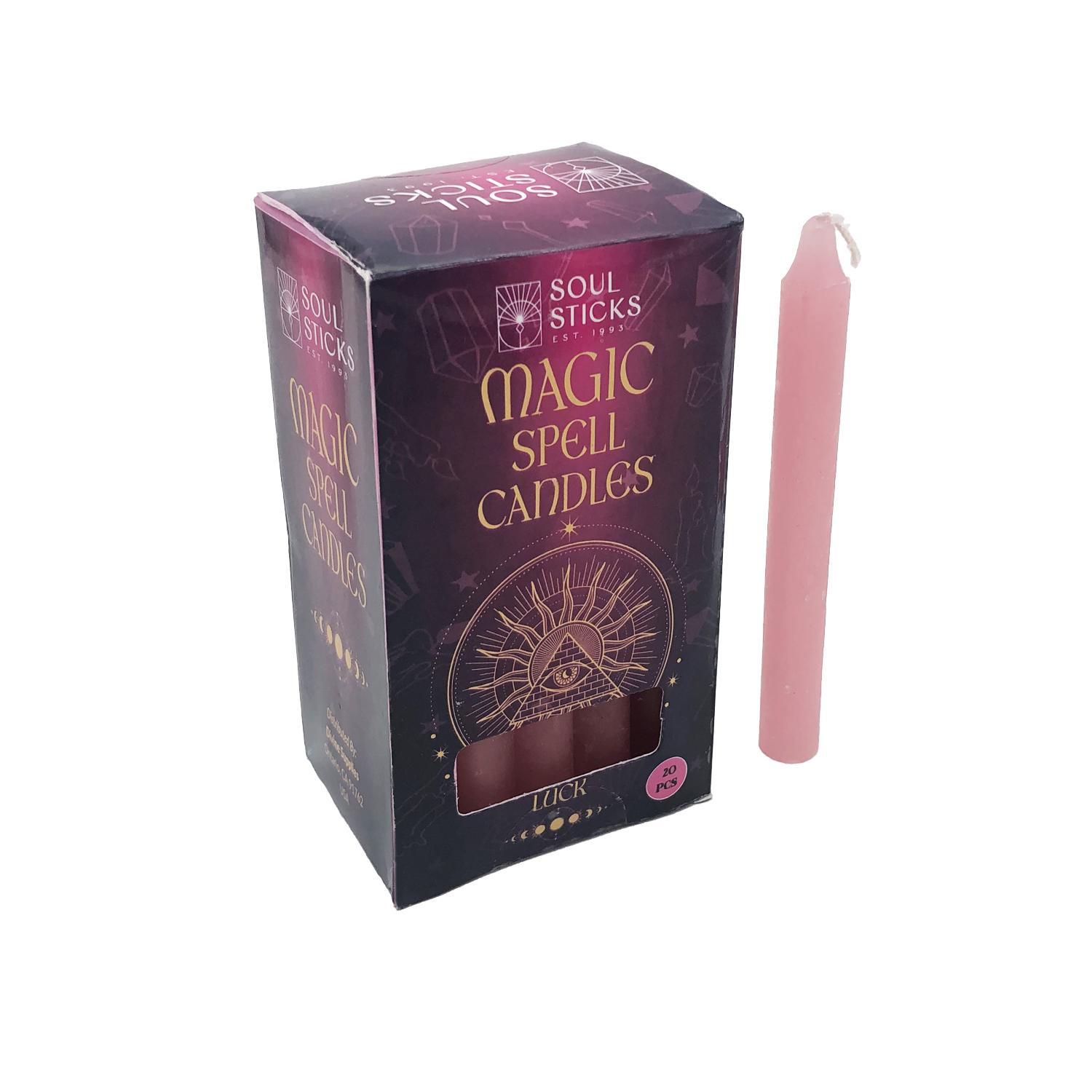 20件裝粉紅色印度魔法蠟燭(運氣LUCK) 2小時彩色蠟燭 錐形蠟燭 靈魂棒 AD-CANDLE-LUCK